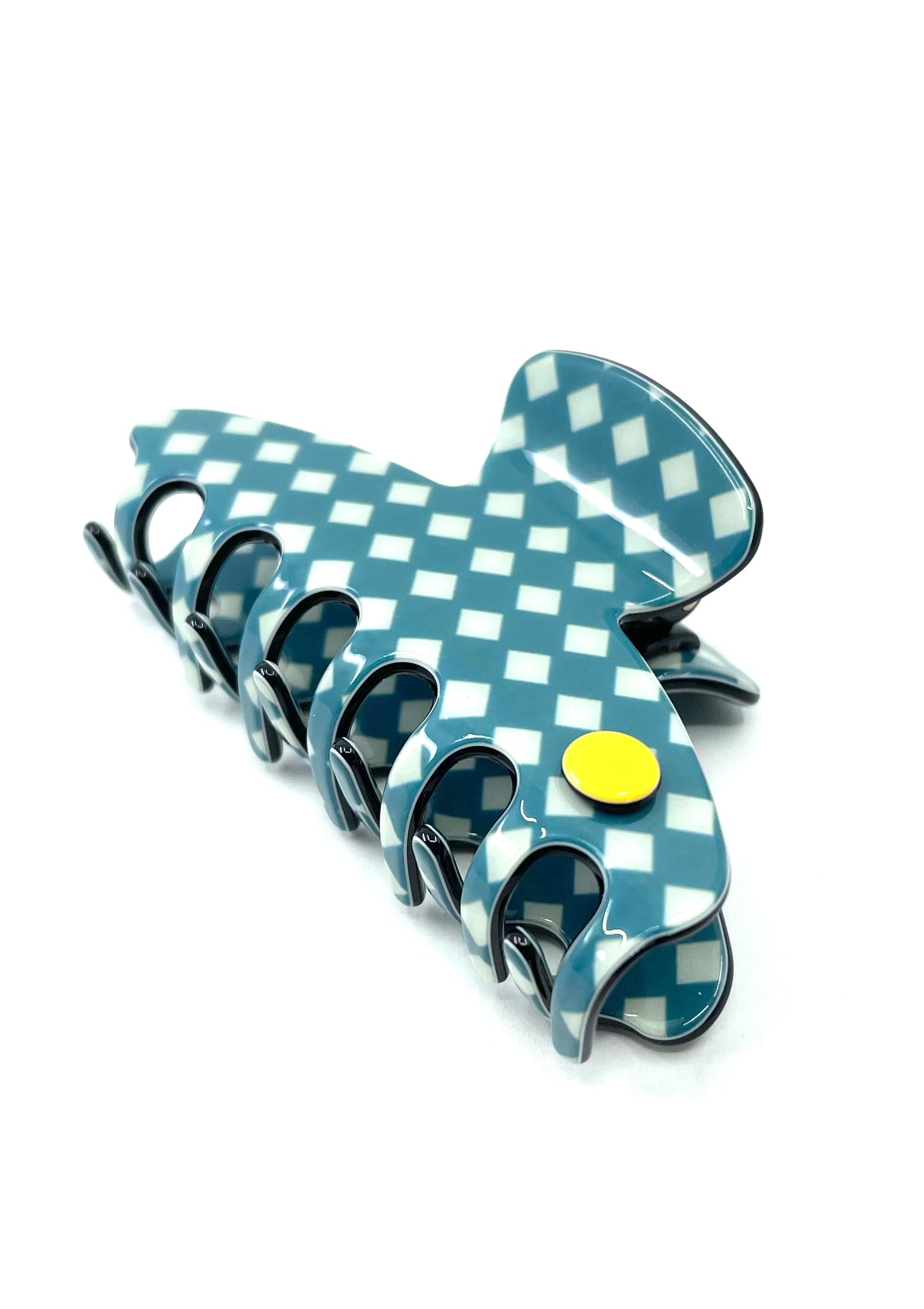Barcelona medium claw - Dark turquoise check