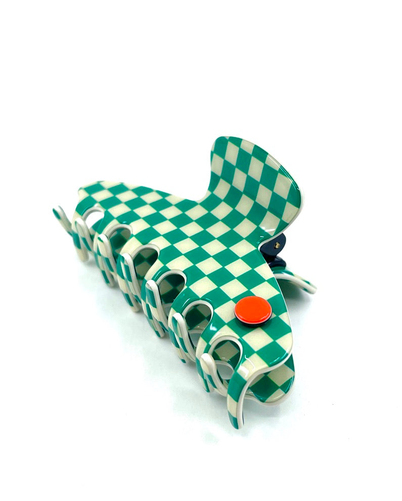 Barcelona medium claw - green cream check