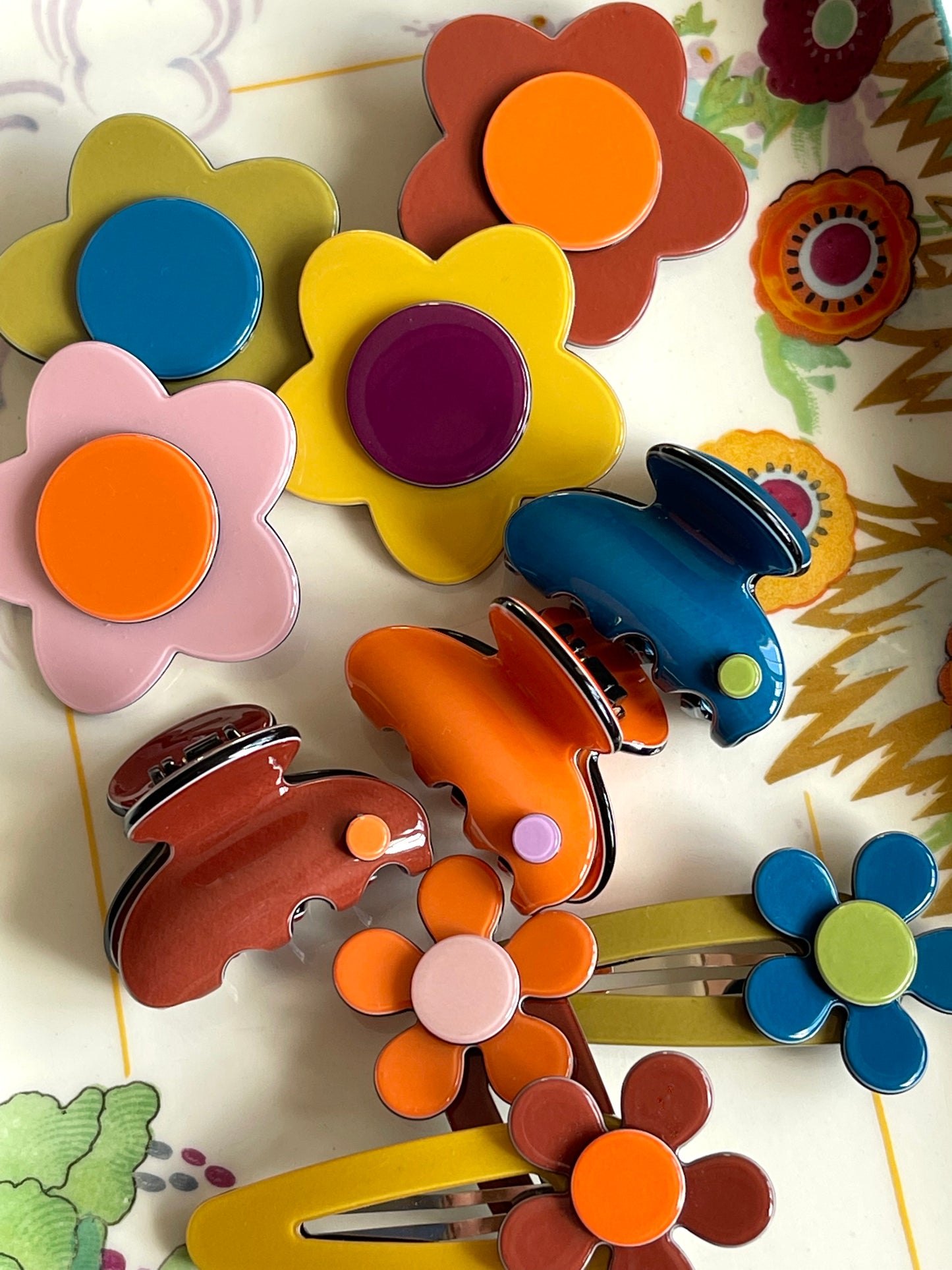 Bibi flower - khaki green tealy blue