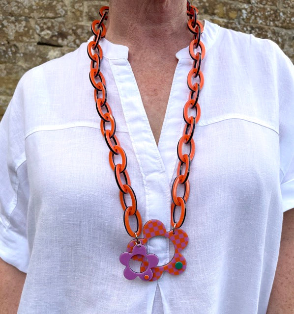 Boston necklace - Dusty orange lilac check