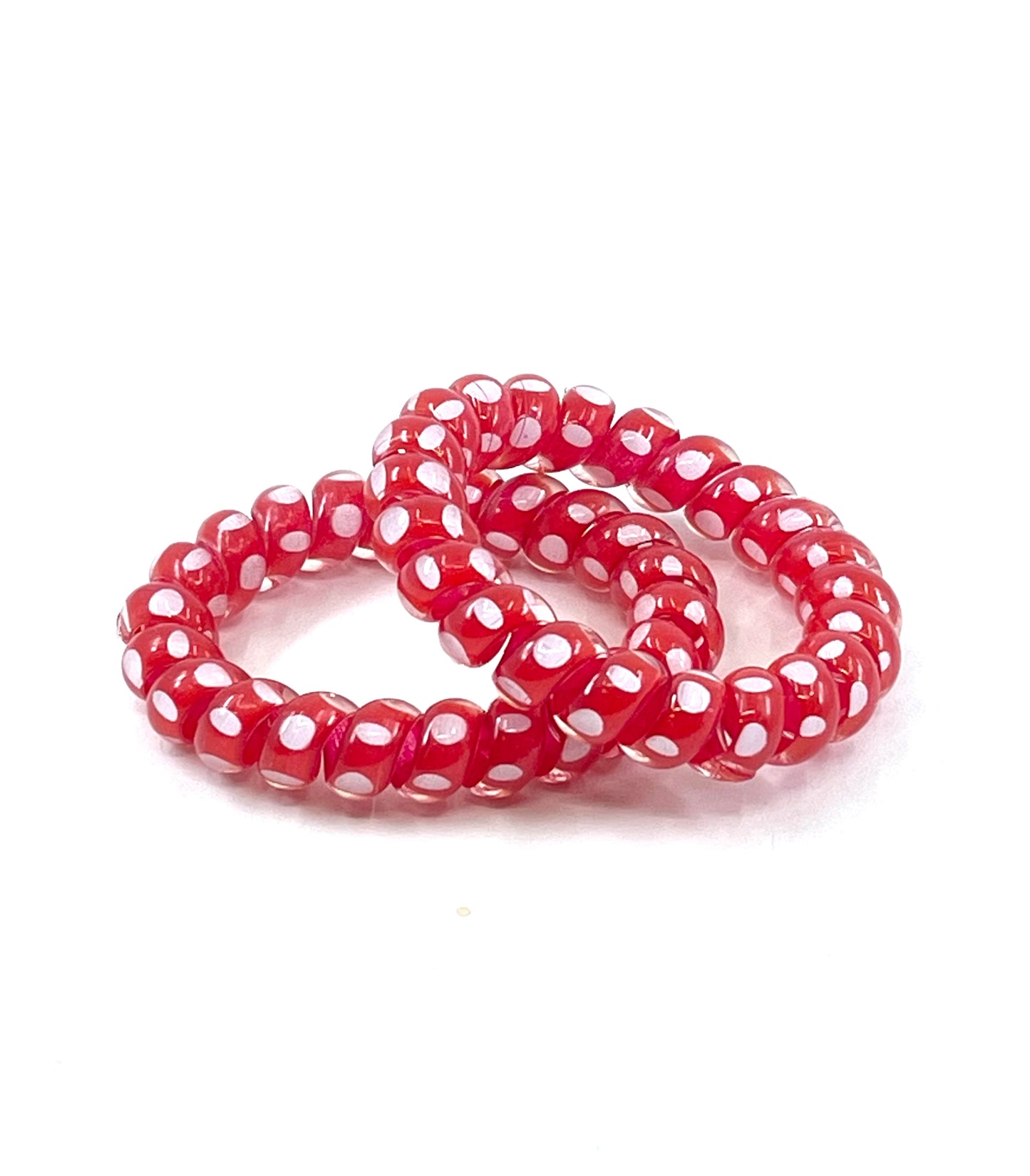 Large Spiral Hair Ties - Red polka