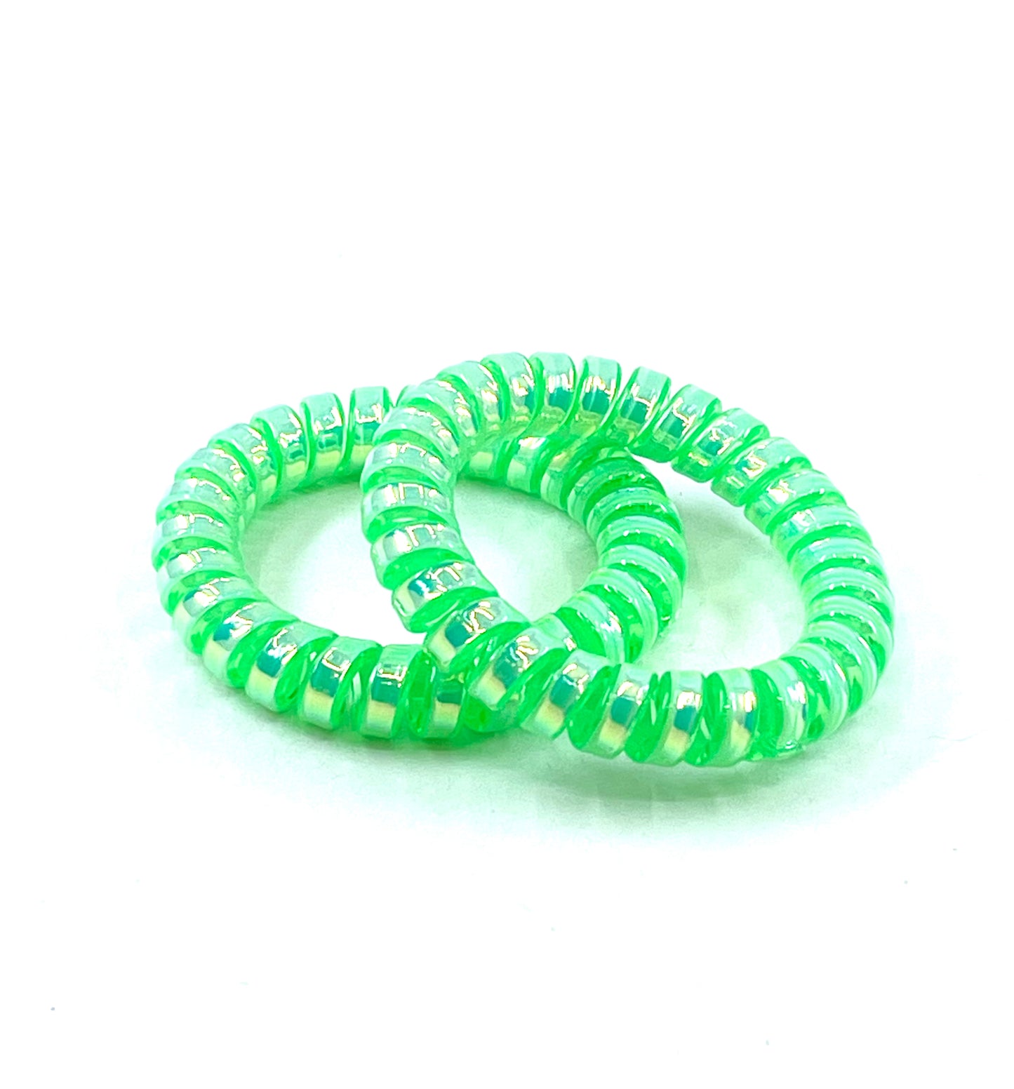 Large Spiral Hair Ties - Bright green metallic