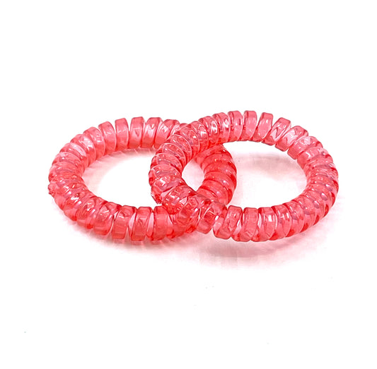 Large Spiral Hair Ties - translucent Rosey red