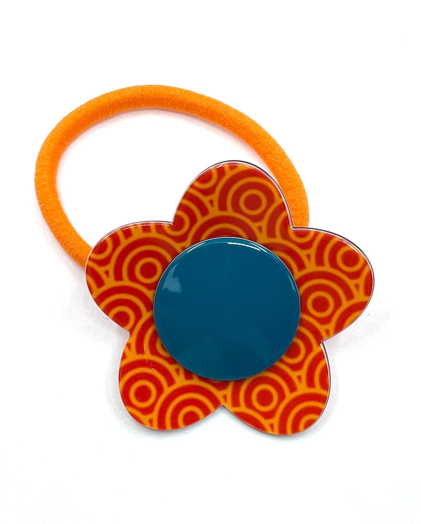 Bibi flower ponytail - Orange circles