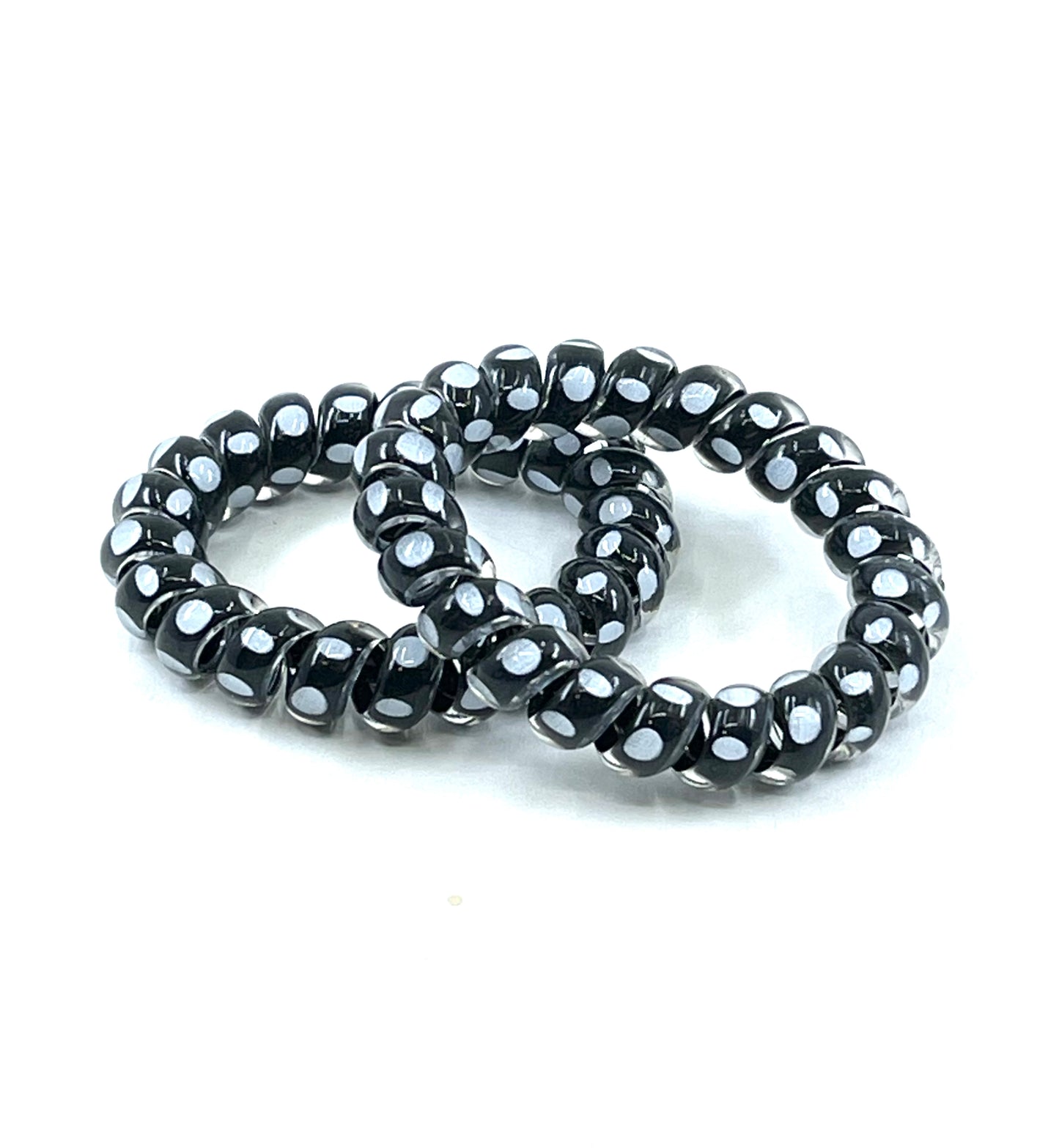 Large Spiral Hair Ties - Black polka