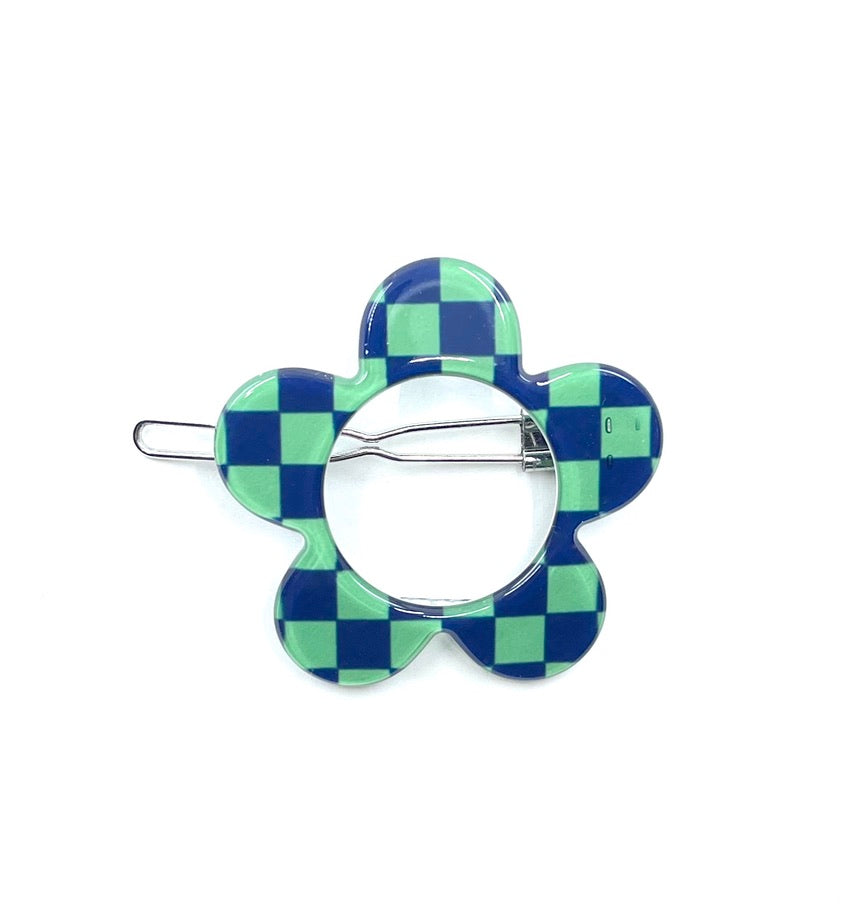 Boston Hairclip - green blue check