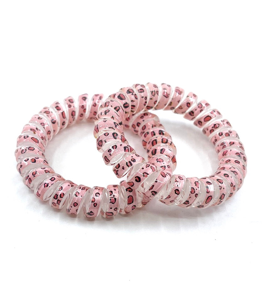 Large Spiral Hair Ties - pink leopard