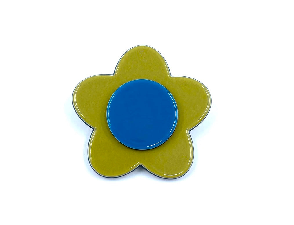 Bibi flower - khaki green tealy blue