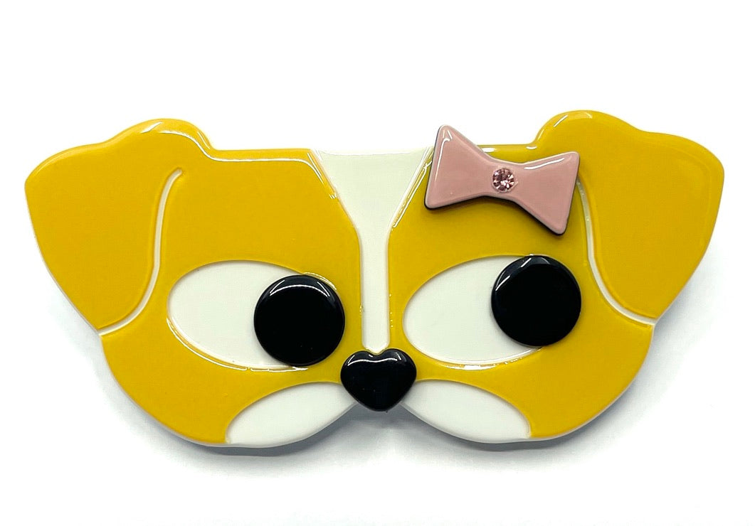 Dog with bow barrette - Mustard