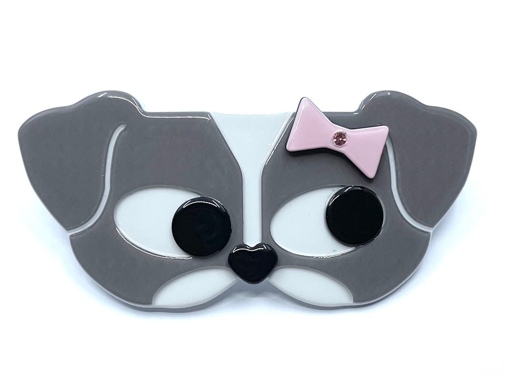 Dog with bow barrette - grey