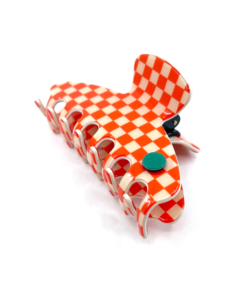 Barcelona medium claw - orange cream check