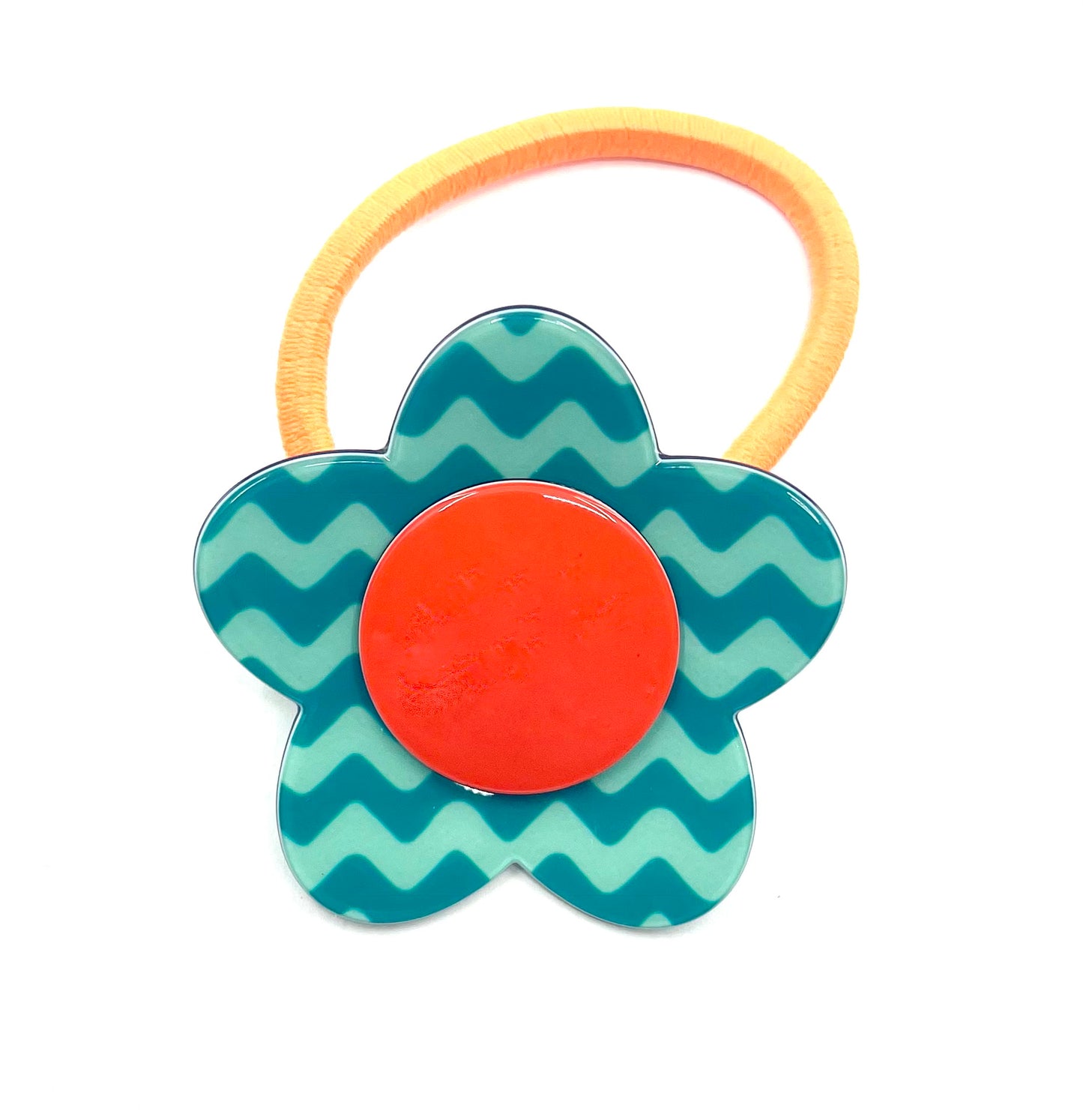 Bibi flower ponytail - Teal Zigzag