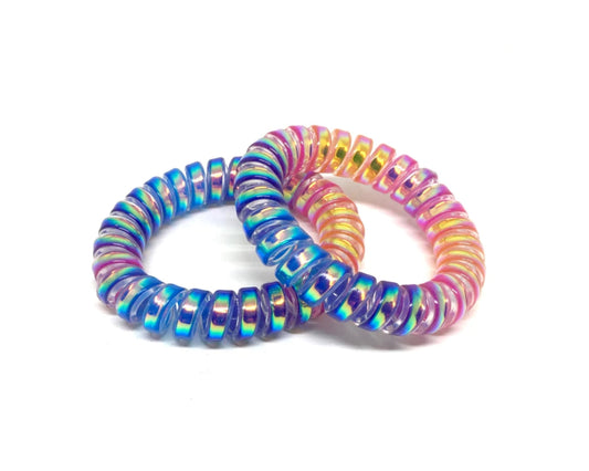 Large Spiral Hair Ties - Iridescent blue and pinks