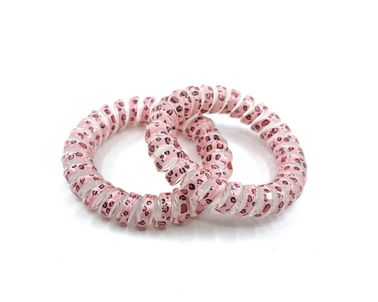 Large Spiral Hair Ties - pink leopard